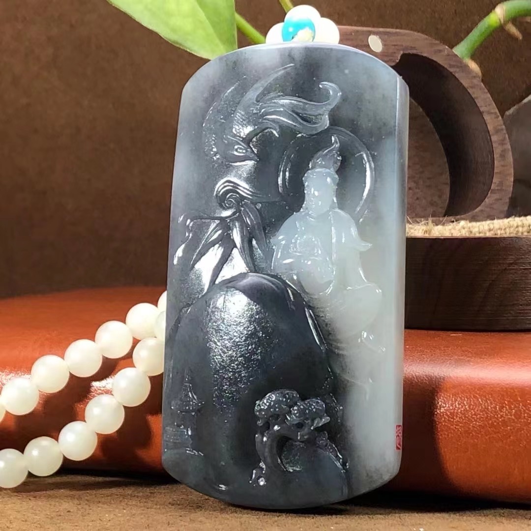 观音  青花，戴逸晨玉雕
